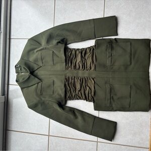 Olive Green Ruched Jacket Dress